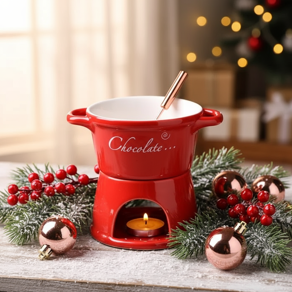 Fondue rojo elegante navidad